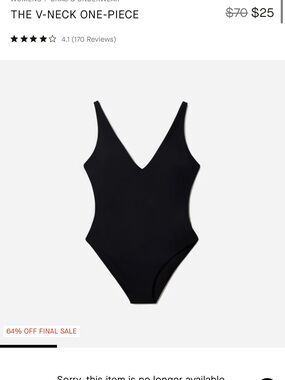 Everlane renew Black V-Neck One-Piece Swimsuit xxs